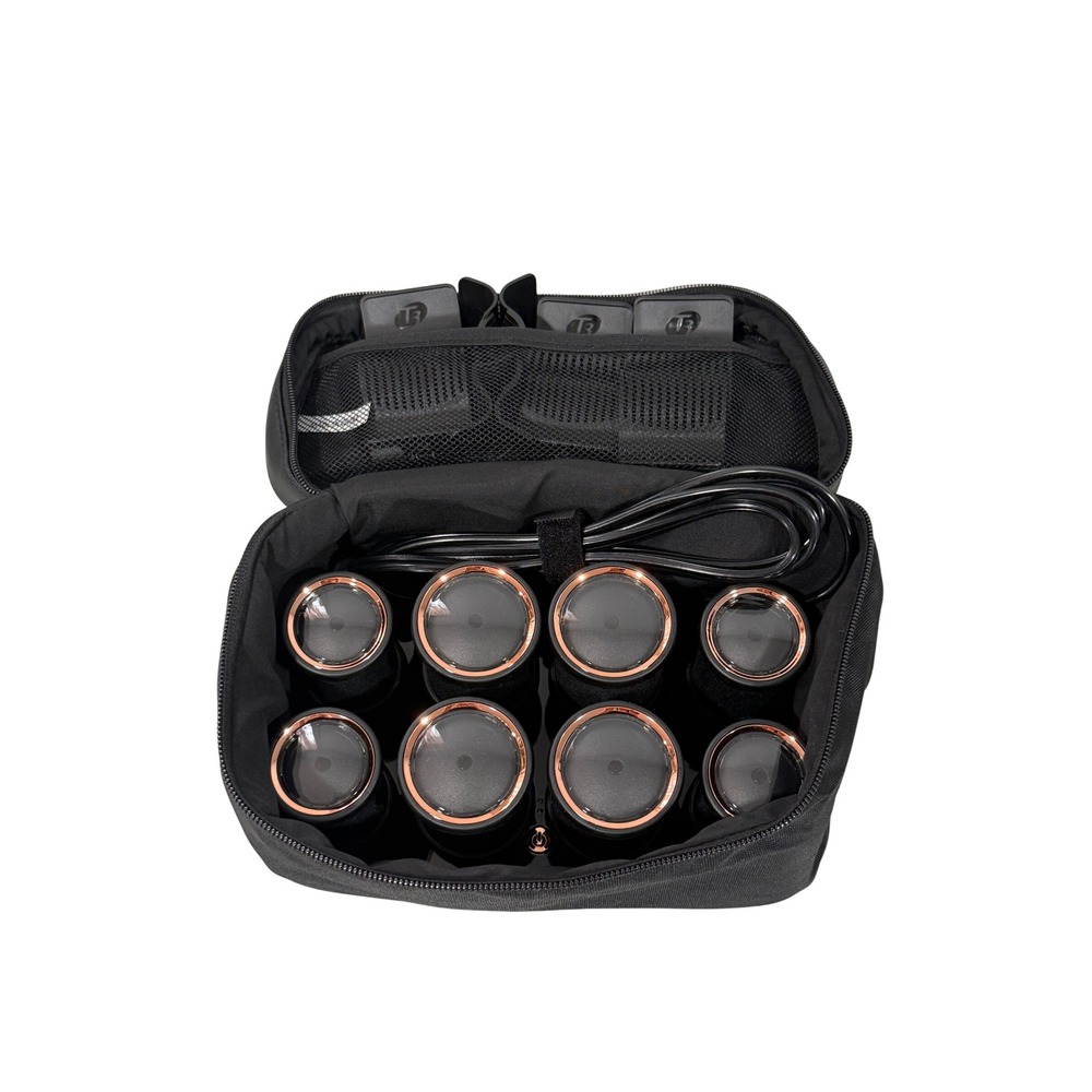 T3 Volumizing Hot Rollers LUXE Set Black Rose Gold with Travel Case and Clips